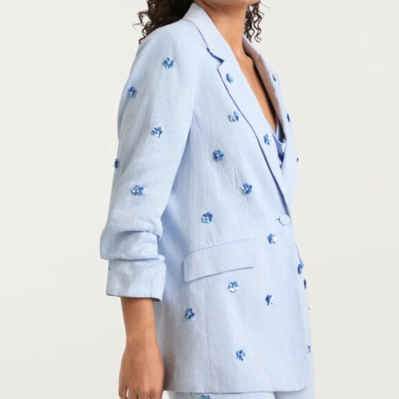 Cinq à Sept 'Pearl Ditsy Kylie' Linen-Blend Jacket Blazer, Blue Hydrangea - Picture 2 of 5